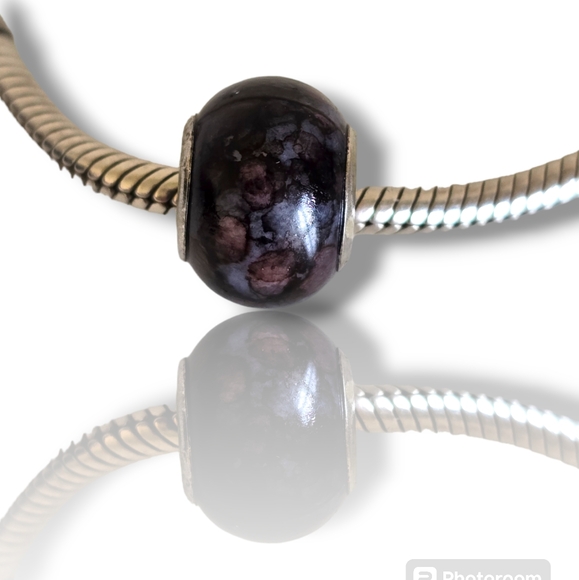 Pandora-like Black Abstract Murano Glass Charm 925 Sterling Silver Core - Picture 12 of 16